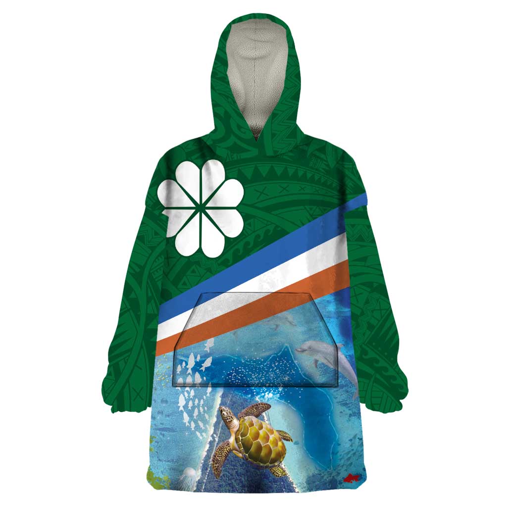 Marshall Islands Kwajalein Atoll Wearable Blanket Hoodie Polynesian Pattern and Undersea Animals LT03 One Size Blue - Polynesian Pride