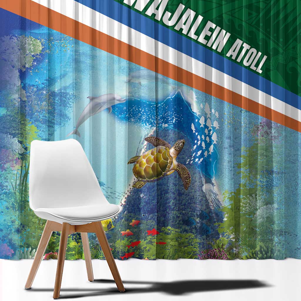Marshall Islands Kwajalein Atoll Window Curtain Polynesian Pattern and Undersea Animals