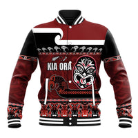New Zealand Culture Baseball Jacket Kia Ora Aotearoa Moko Tattoo Mask with Waka and Maori Art Pattern