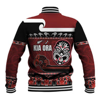 New Zealand Culture Baseball Jacket Kia Ora Aotearoa Moko Tattoo Mask with Waka and Maori Art Pattern