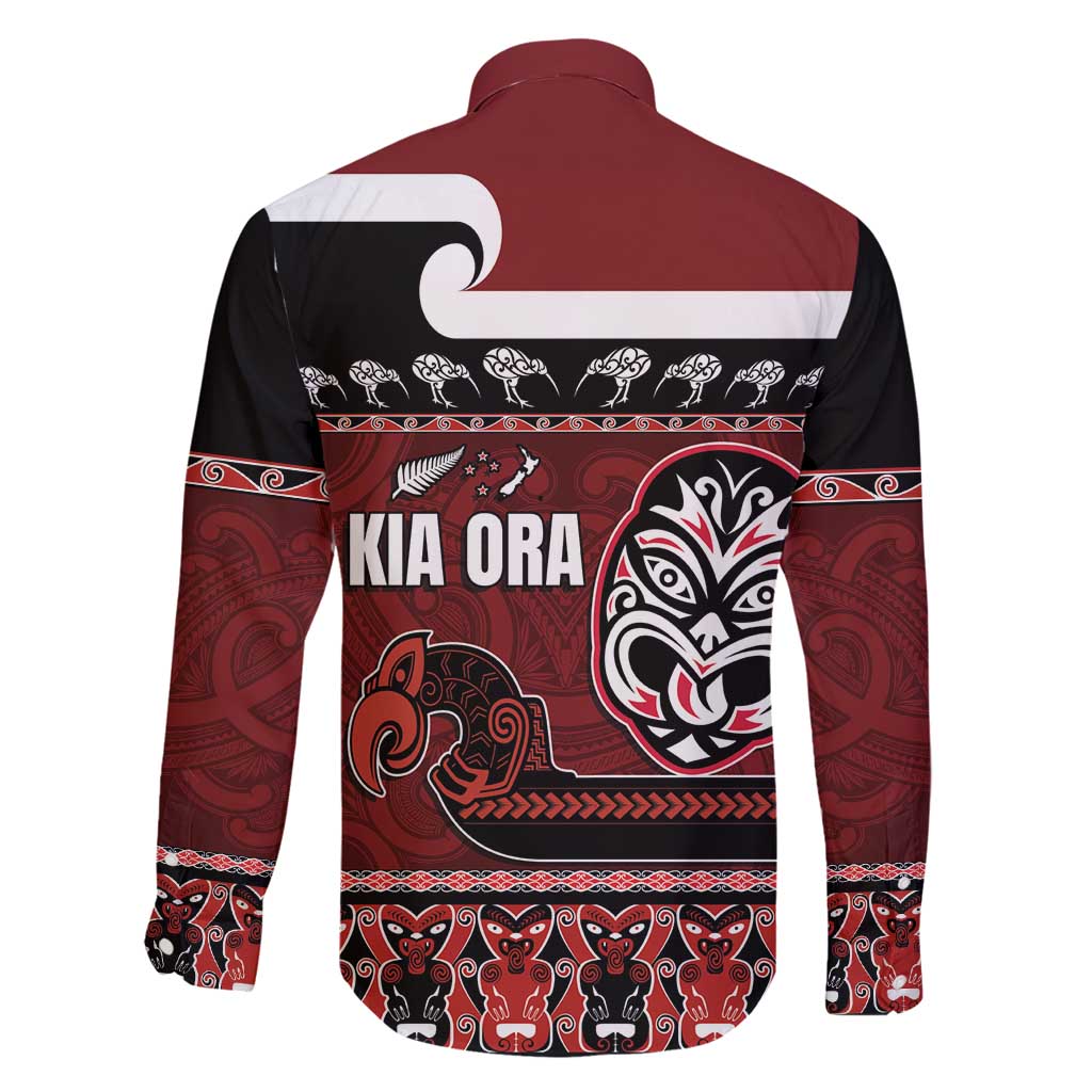 New Zealand Culture Family Matching Long Sleeve Bodycon Dress and Hawaiian Shirt Kia Ora Aotearoa Moko Tattoo Mask with Waka and Maori Art Pattern LT03 - Polynesian Pride