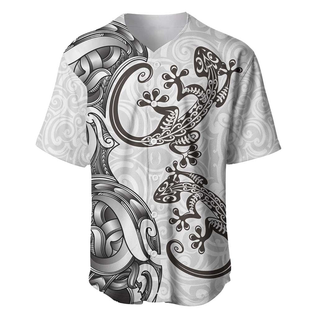 New Zealand Gecko Maori Art Tattoo Baseball Jersey White Color LT03 White - Polynesian Pride