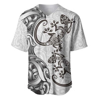 New Zealand Gecko Maori Art Tattoo Baseball Jersey White Color LT03 White - Polynesian Pride