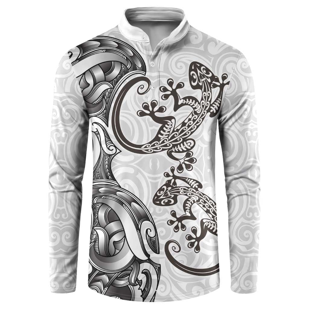 New Zealand Gecko Maori Art Tattoo Button Sweatshirt White Color