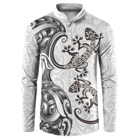 New Zealand Gecko Maori Art Tattoo Button Sweatshirt White Color