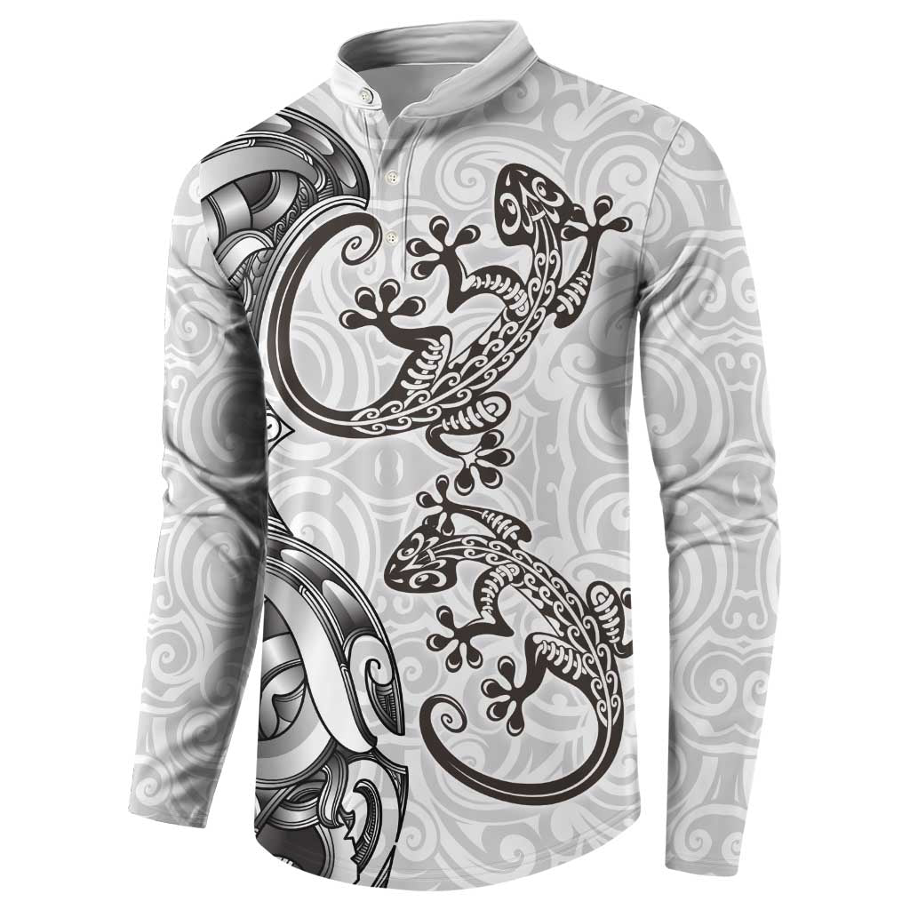 New Zealand Gecko Maori Art Tattoo Button Sweatshirt White Color