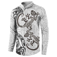 New Zealand Gecko Maori Art Tattoo Button Sweatshirt White Color