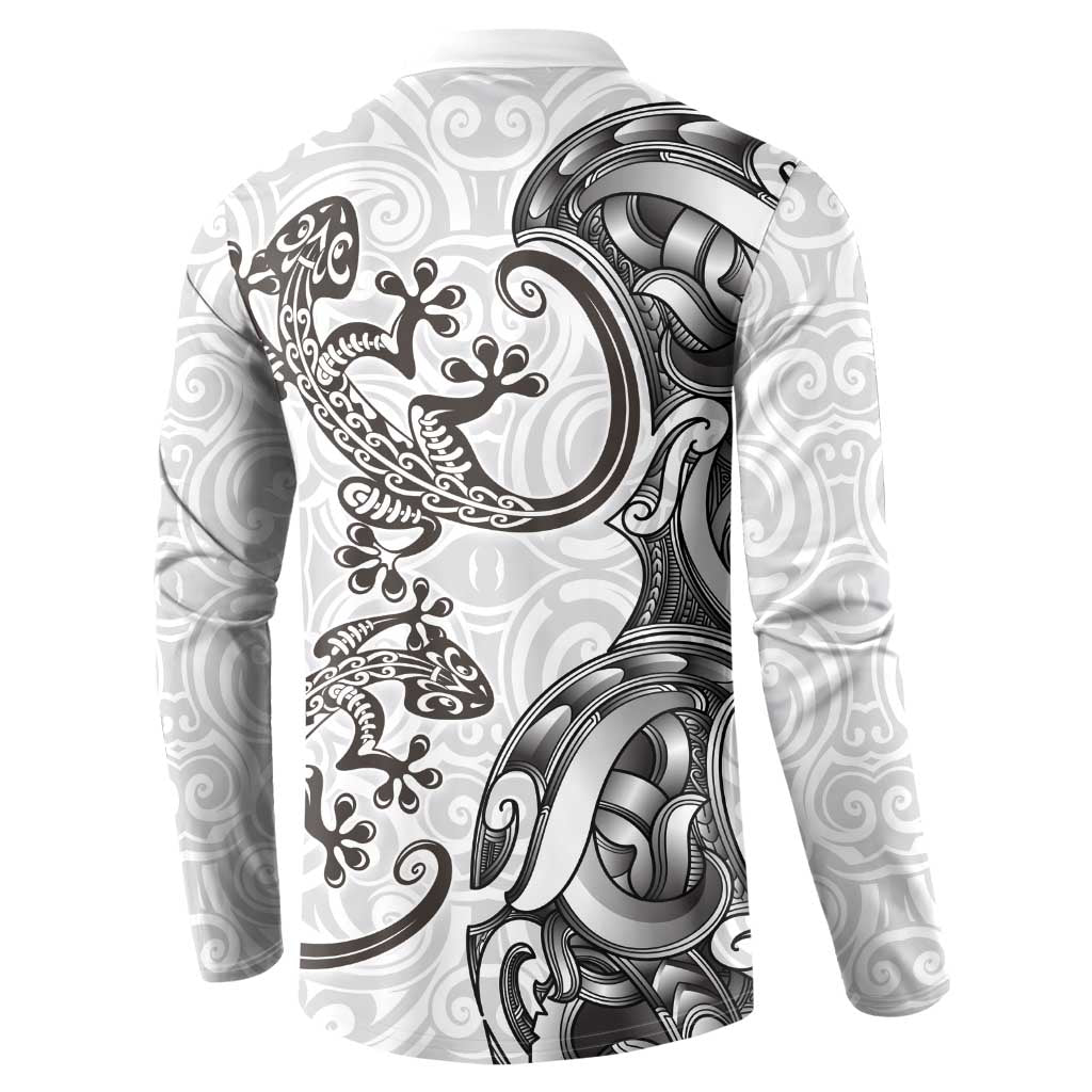 New Zealand Gecko Maori Art Tattoo Button Sweatshirt White Color