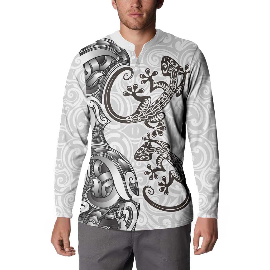 New Zealand Gecko Maori Art Tattoo Button Sweatshirt White Color