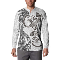New Zealand Gecko Maori Art Tattoo Button Sweatshirt White Color