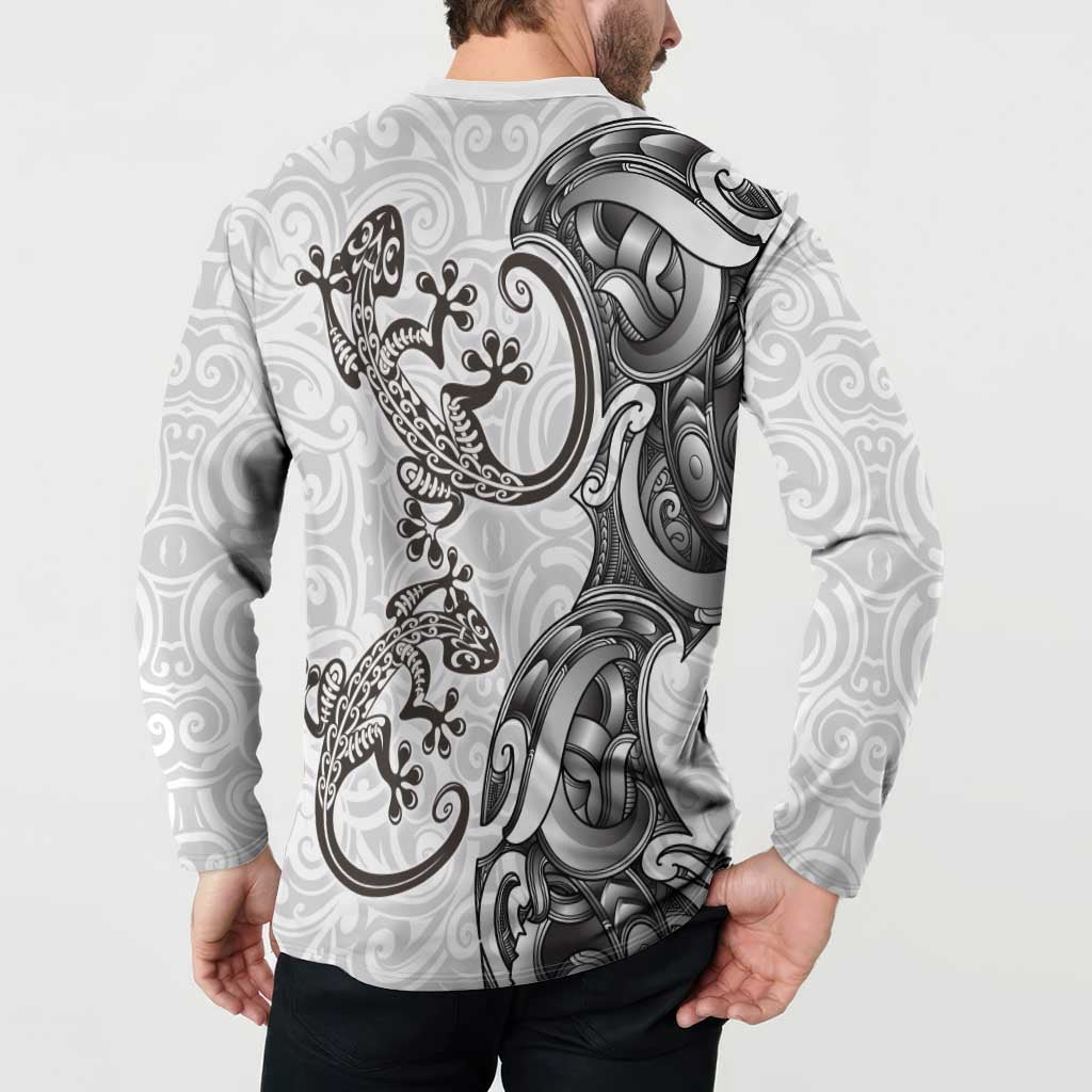 New Zealand Gecko Maori Art Tattoo Button Sweatshirt White Color