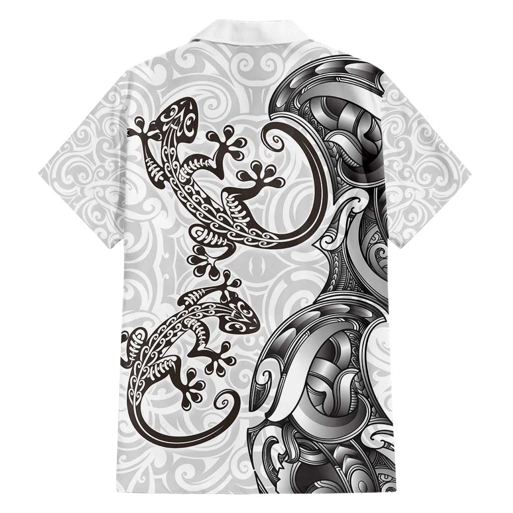 New Zealand Gecko Maori Art Tattoo Family Matching Long Sleeve Bodycon Dress and Hawaiian Shirt White Color LT03 - Polynesian Pride
