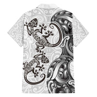 New Zealand Gecko Maori Art Tattoo Family Matching Puletasi and Hawaiian Shirt White Color LT03 - Polynesian Pride