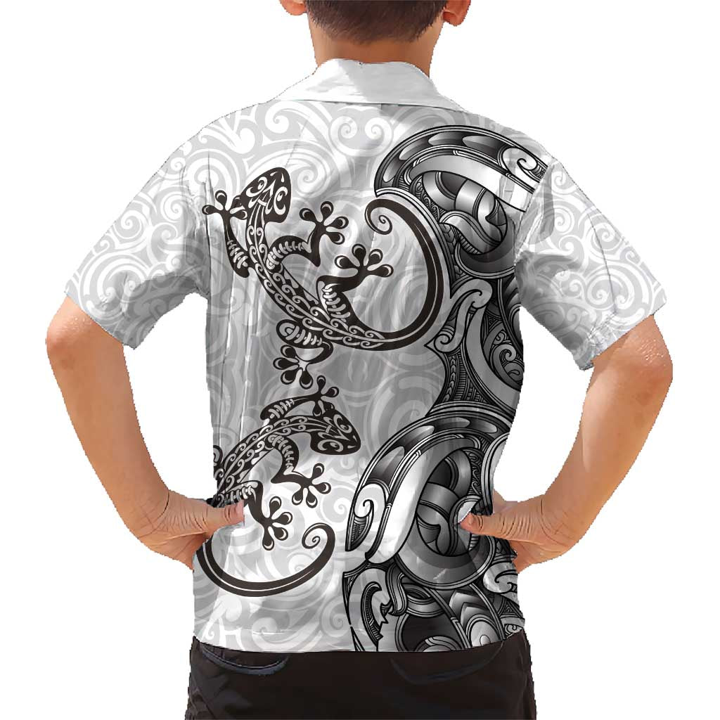 New Zealand Gecko Maori Art Tattoo Kid Hawaiian Shirt White Color