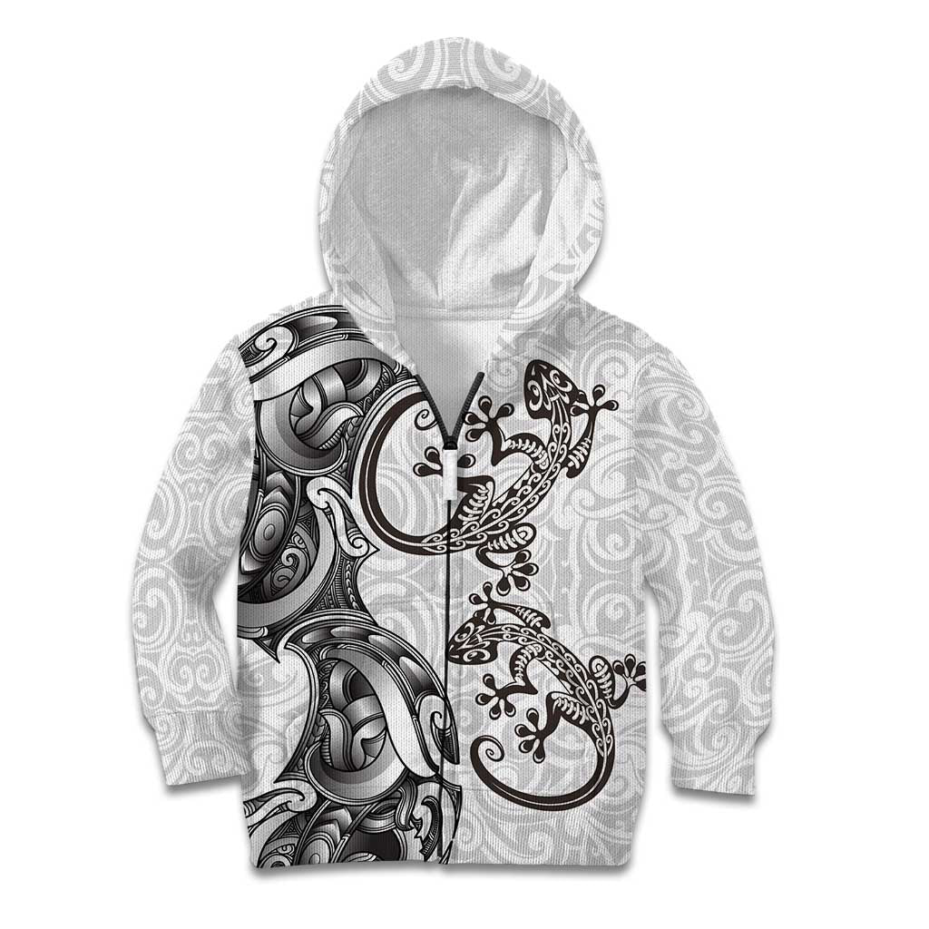 New Zealand Gecko Maori Art Tattoo Kid Hoodie White Color
