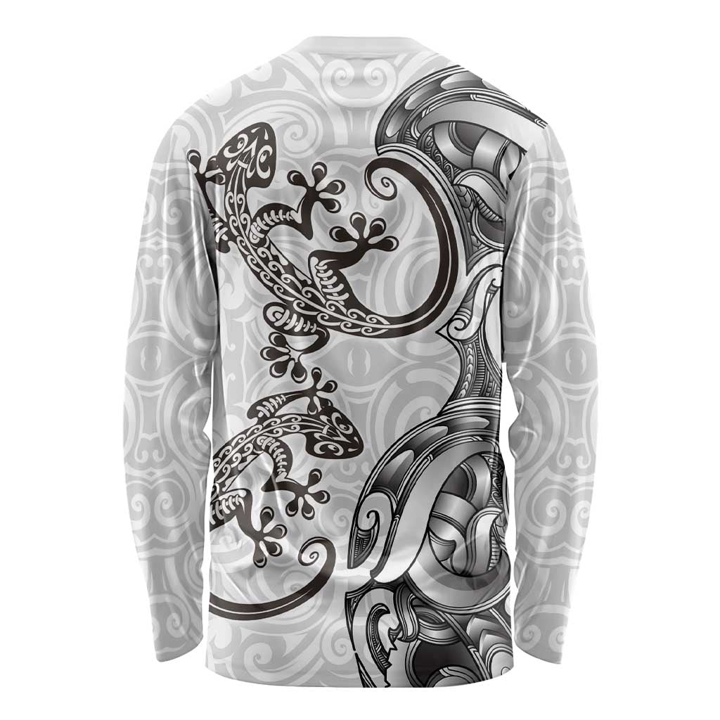 New Zealand Gecko Maori Art Tattoo Long Sleeve Shirt White Color