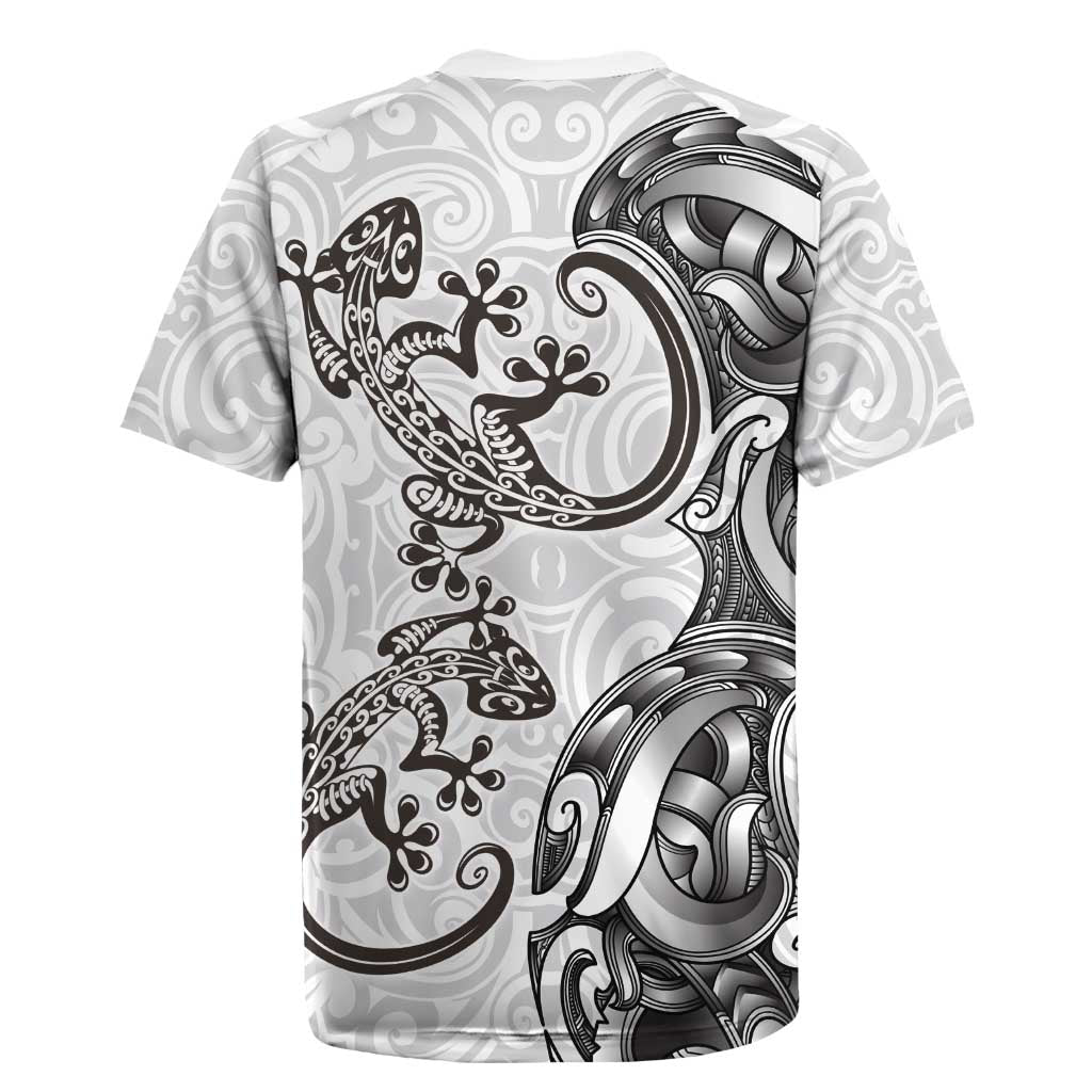 New Zealand Gecko Maori Art Tattoo Rugby Jersey White Color