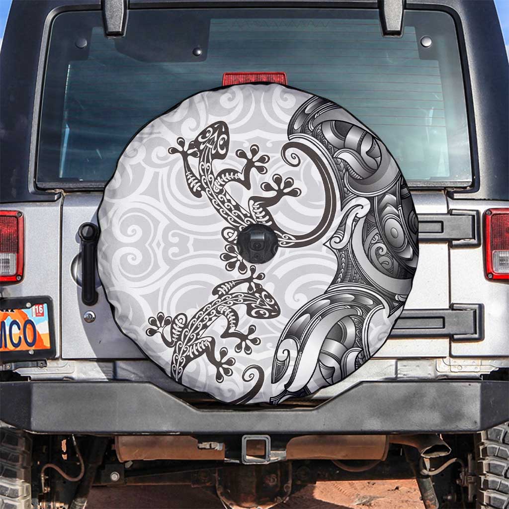 New Zealand Gecko Maori Art Tattoo Spare Tire Cover White Color LT03 White - Polynesian Pride