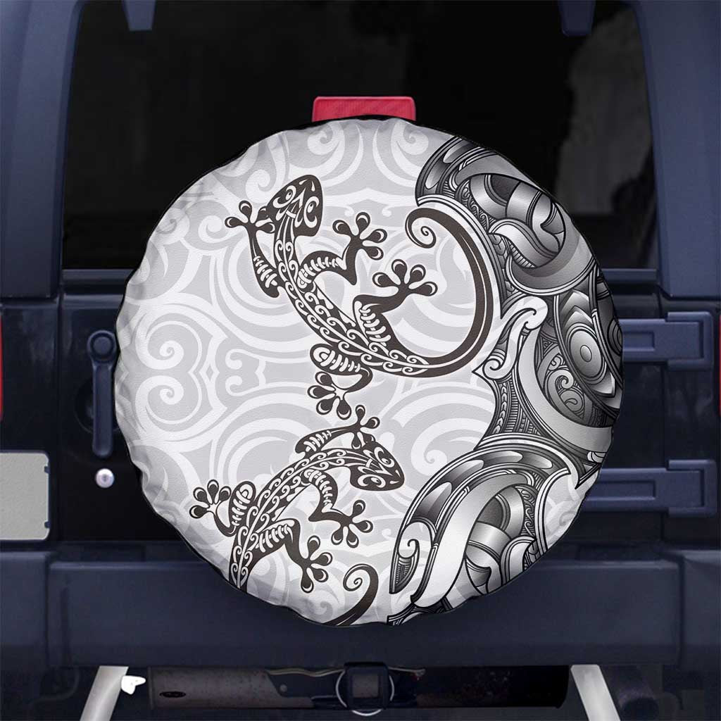 New Zealand Gecko Maori Art Tattoo Spare Tire Cover White Color