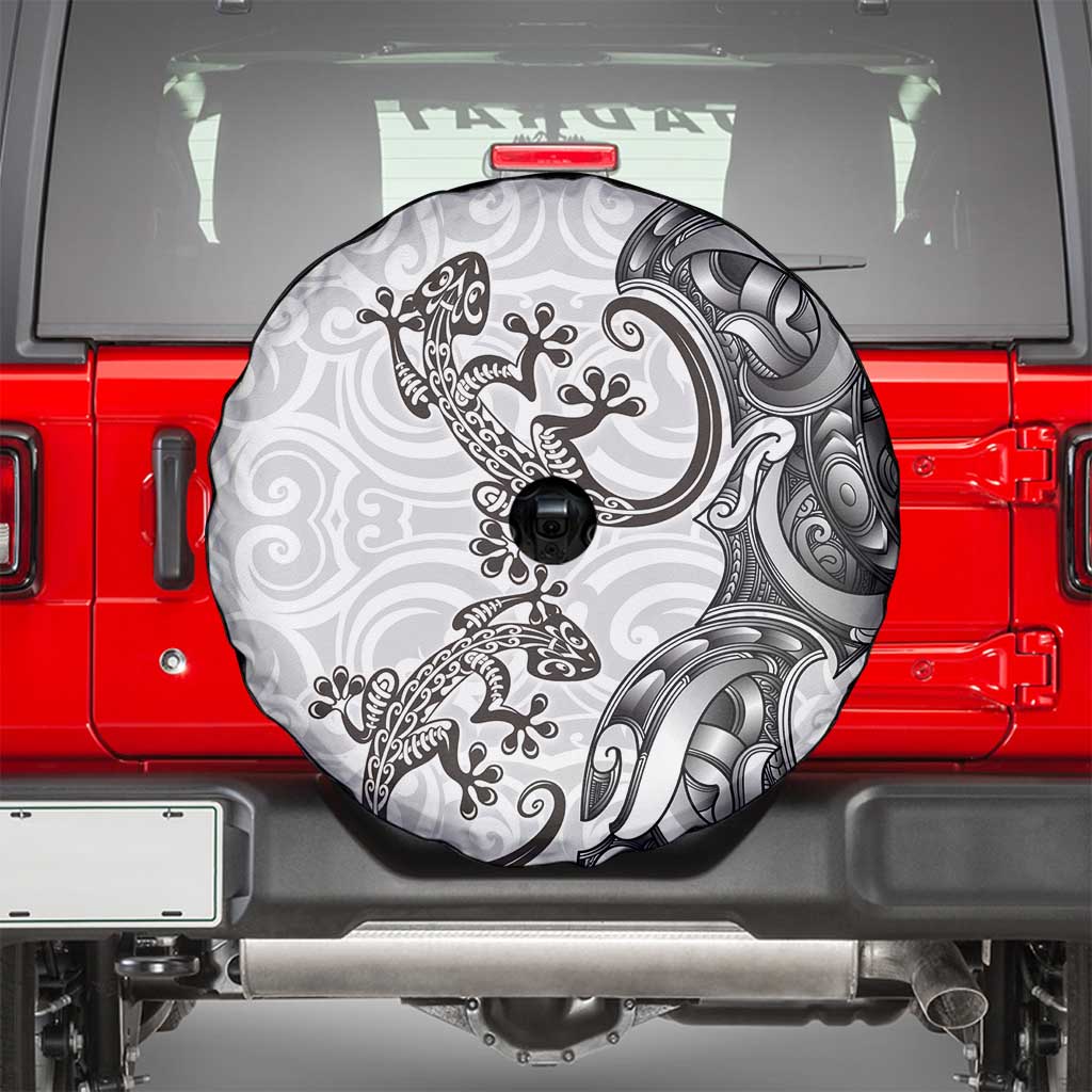 New Zealand Gecko Maori Art Tattoo Spare Tire Cover White Color