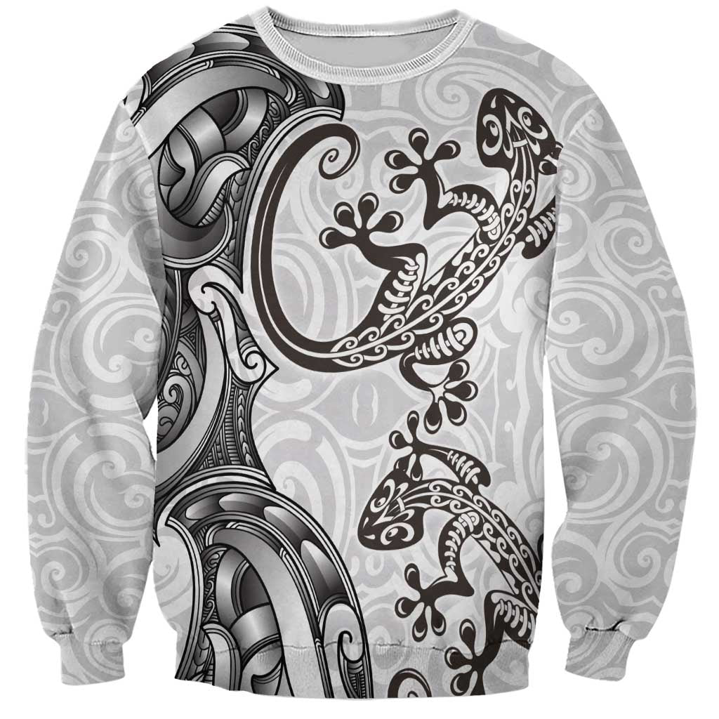 New Zealand Gecko Maori Art Tattoo Sweatshirt White Color