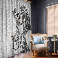 New Zealand Gecko Maori Art Tattoo Window Curtain White Color