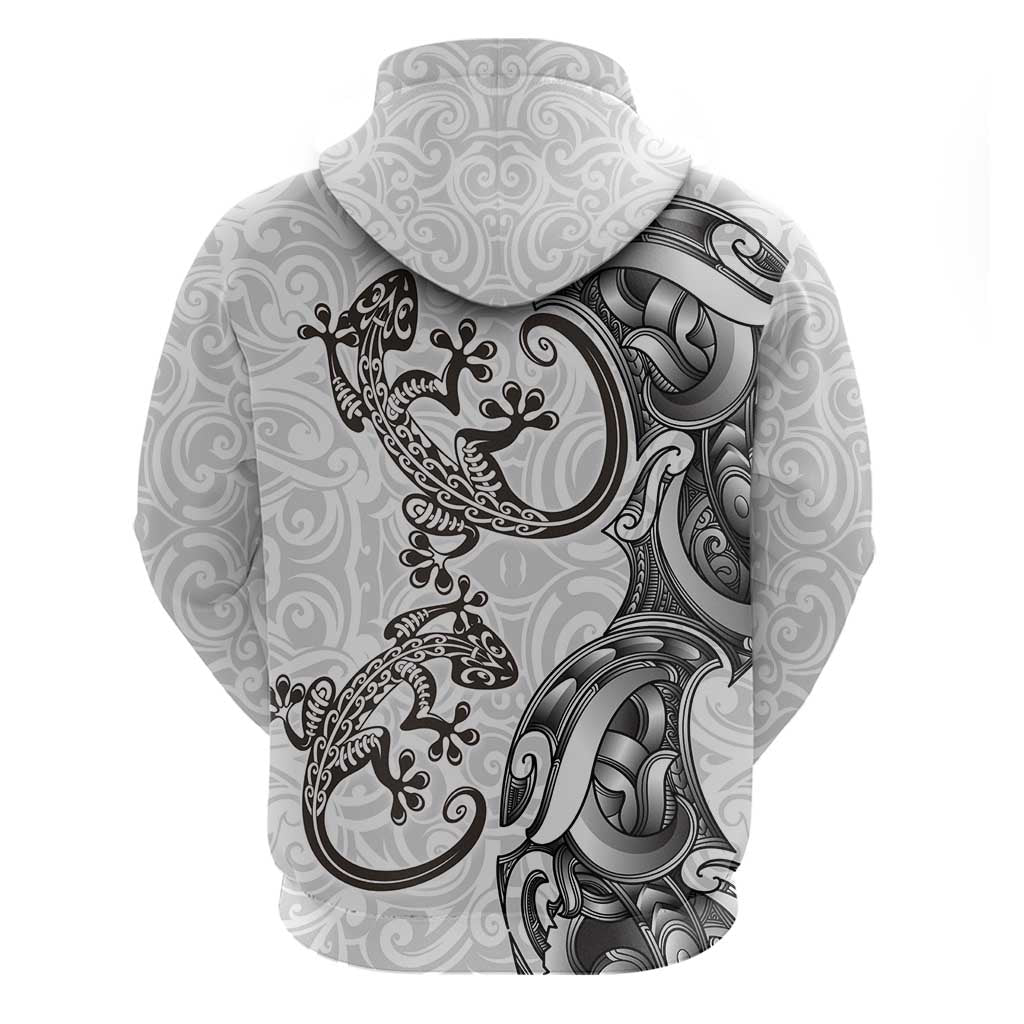 New Zealand Gecko Maori Art Tattoo Zip Hoodie White Color LT03 - Polynesian Pride