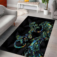 New Zealand Gecko Maori Art Tattoo Area Rug Silver Fern and Paua Shell Mode