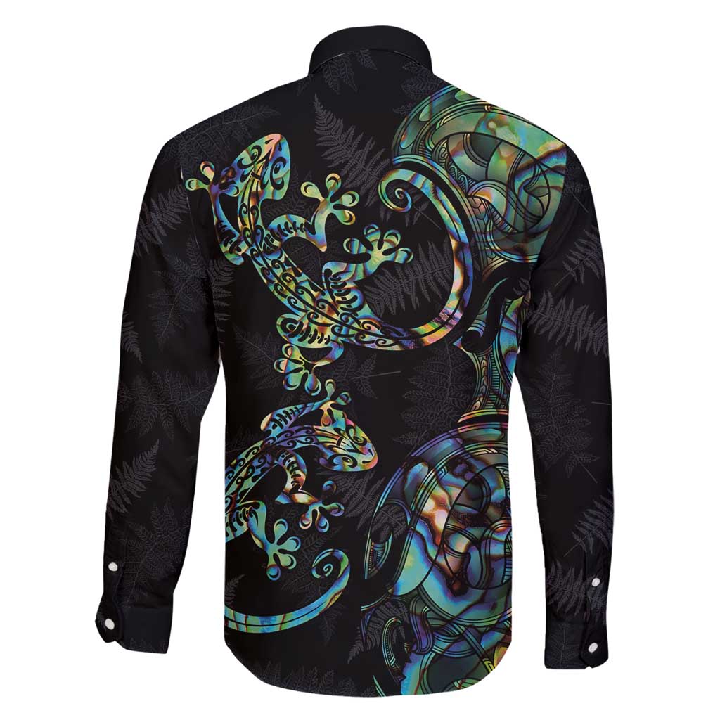New Zealand Gecko Maori Art Tattoo Family Matching Mermaid Dress and Hawaiian Shirt Silver Fern and Paua Shell Mode LT03 - Polynesian Pride