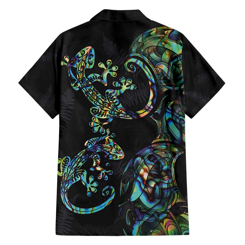 New Zealand Gecko Maori Art Tattoo Family Matching Tank Maxi Dress and Hawaiian Shirt Silver Fern and Paua Shell Mode LT03 - Polynesian Pride