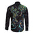 New Zealand Gecko Maori Art Tattoo Long Sleeve Button Shirt Silver Fern and Paua Shell Mode