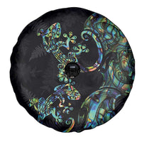 New Zealand Gecko Maori Art Tattoo Spare Tire Cover Silver Fern and Paua Shell Mode
