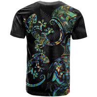 New Zealand Gecko Maori Art Tattoo T Shirt Silver Fern and Paua Shell Mode