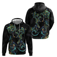 New Zealand Gecko Maori Art Tattoo Zip Hoodie Silver Fern and Paua Shell Mode LT03 - Polynesian Pride