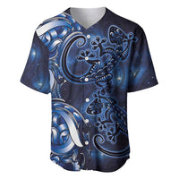 New Zealand Gecko Maori Art Tattoo Baseball Jersey Matariki Mode LT03 Blue - Polynesian Pride