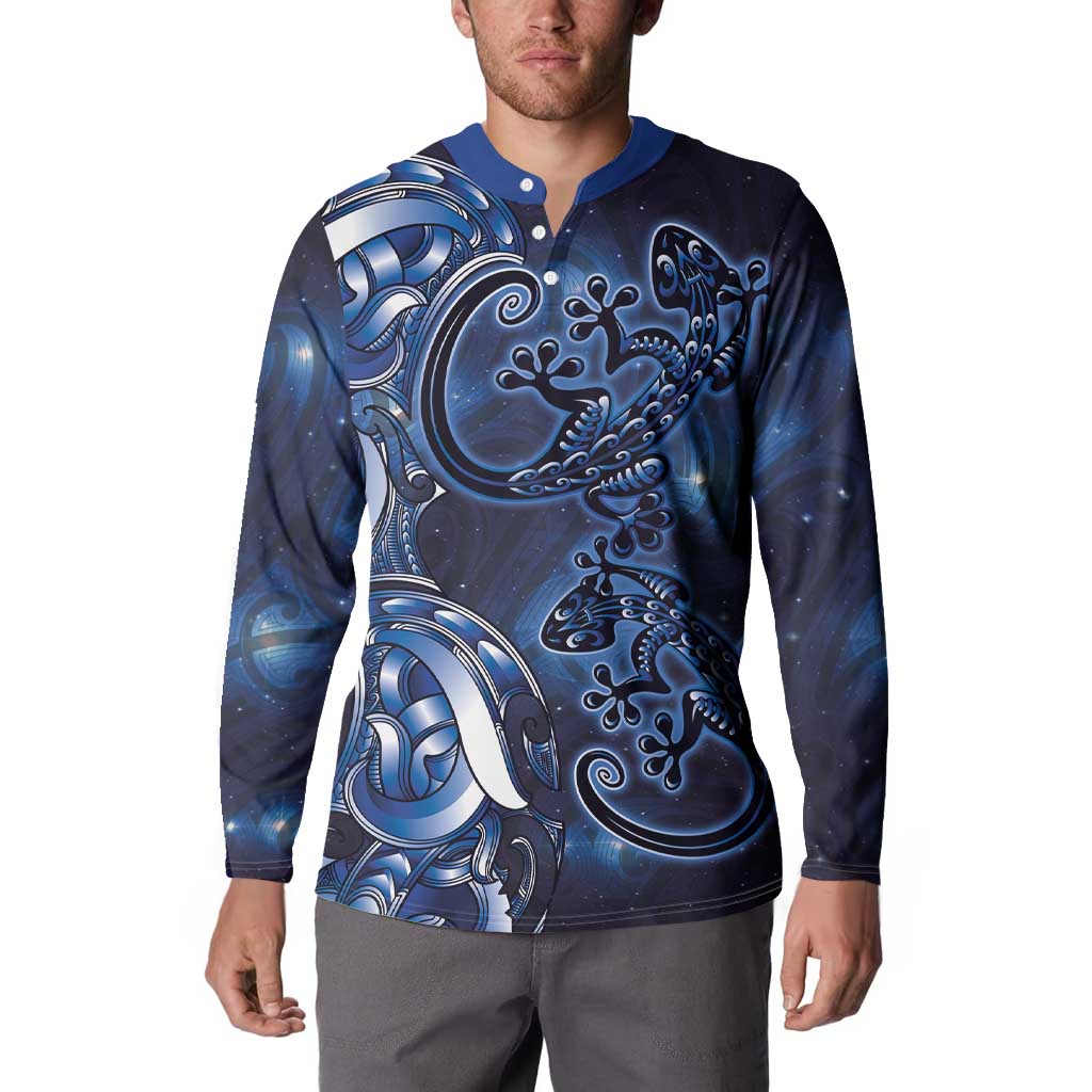 New Zealand Gecko Maori Art Tattoo Button Sweatshirt Matariki Mode