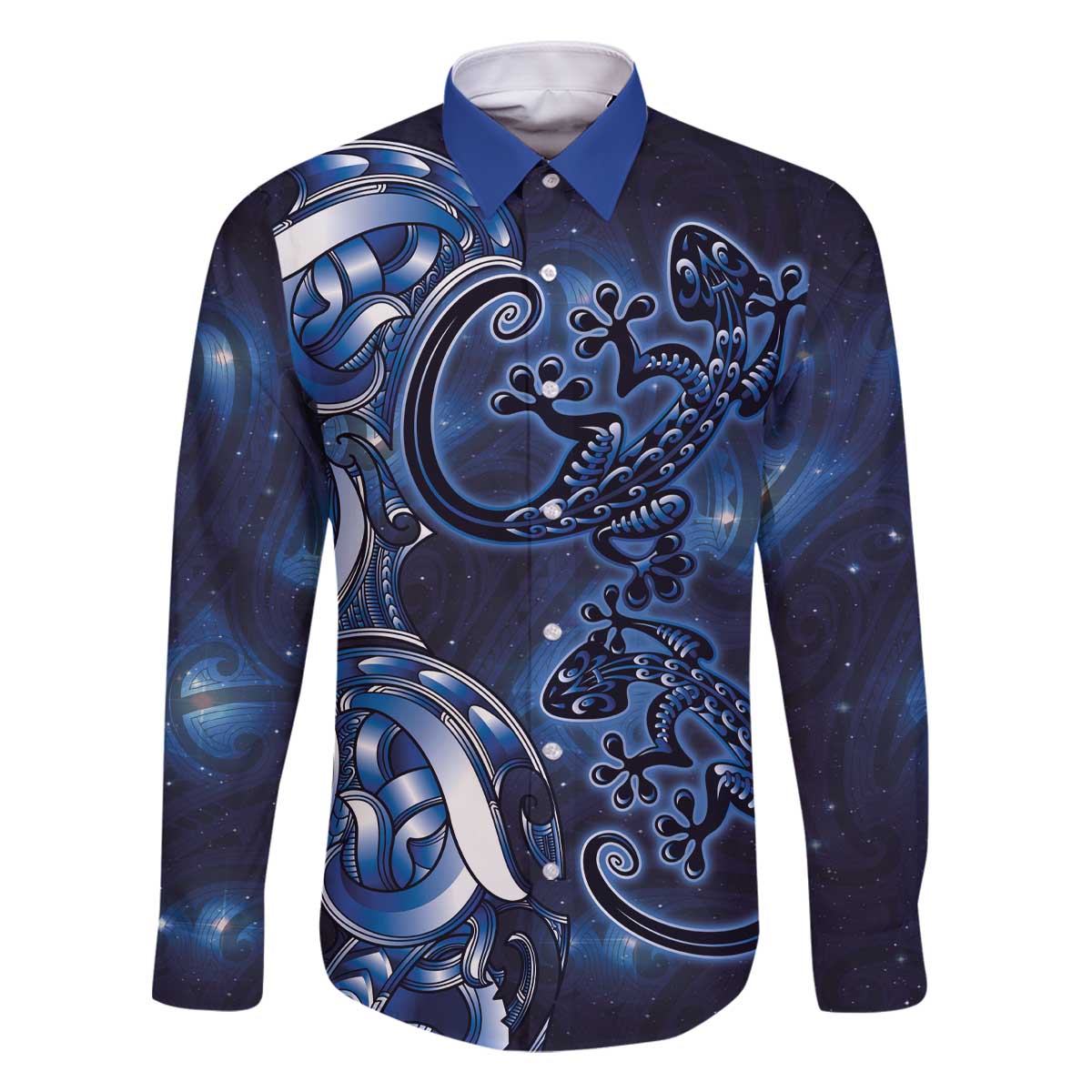 New Zealand Gecko Maori Art Tattoo Family Matching Off The Shoulder Long Sleeve Dress and Hawaiian Shirt Matariki Mode