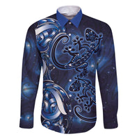 New Zealand Gecko Maori Art Tattoo Family Matching Off The Shoulder Long Sleeve Dress and Hawaiian Shirt Matariki Mode