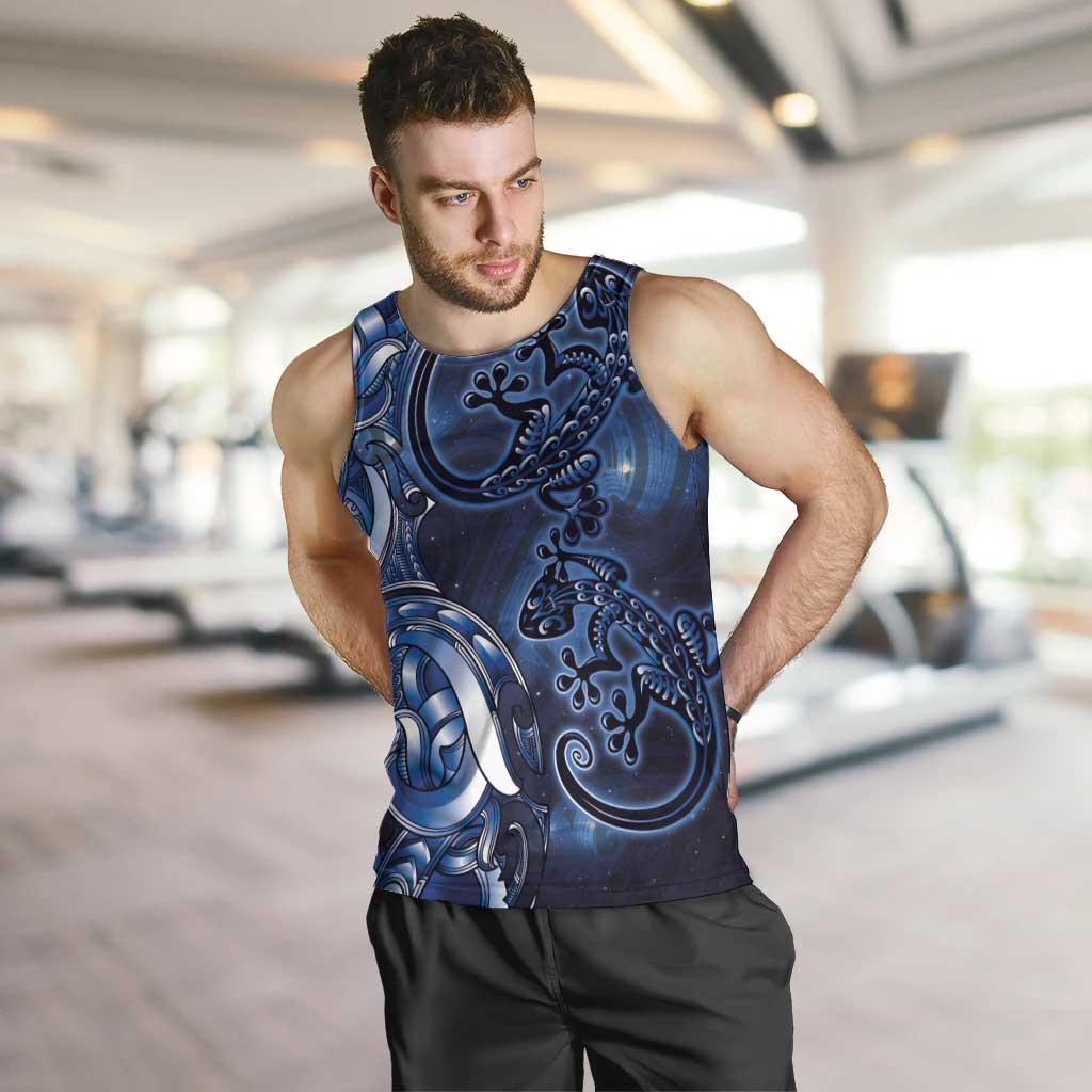 New Zealand Gecko Maori Art Tattoo Men Tank Top Matariki Mode LT03 Blue - Polynesian Pride