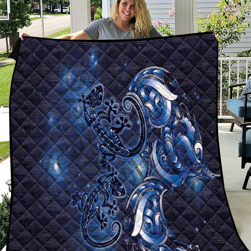 New Zealand Gecko Maori Art Tattoo Quilt Matariki Mode LT03 Blue - Polynesian Pride