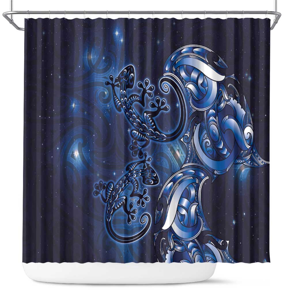 New Zealand Gecko Maori Art Tattoo Shower Curtain Matariki Mode LT03 Blue - Polynesian Pride