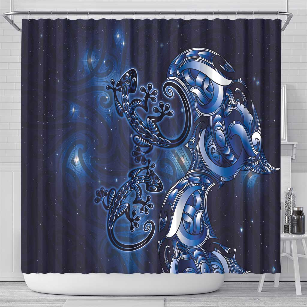New Zealand Gecko Maori Art Tattoo Shower Curtain Matariki Mode
