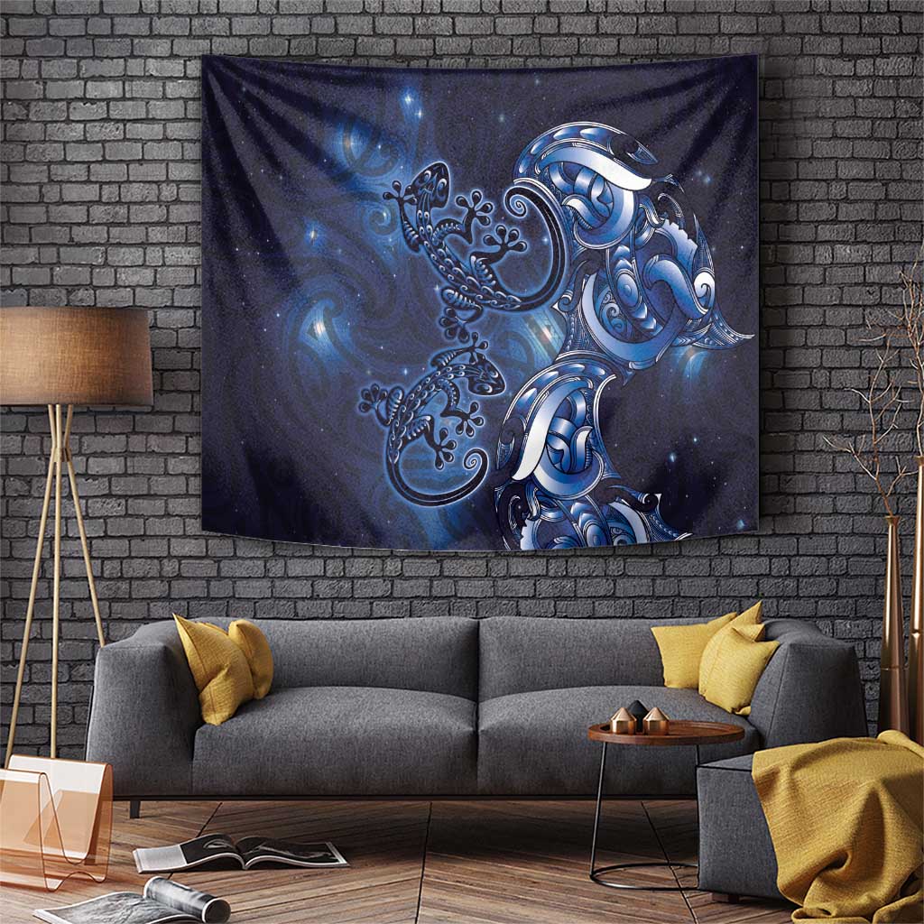 New Zealand Gecko Maori Art Tattoo Tapestry Matariki Mode LT03 Blue - Polynesian Pride