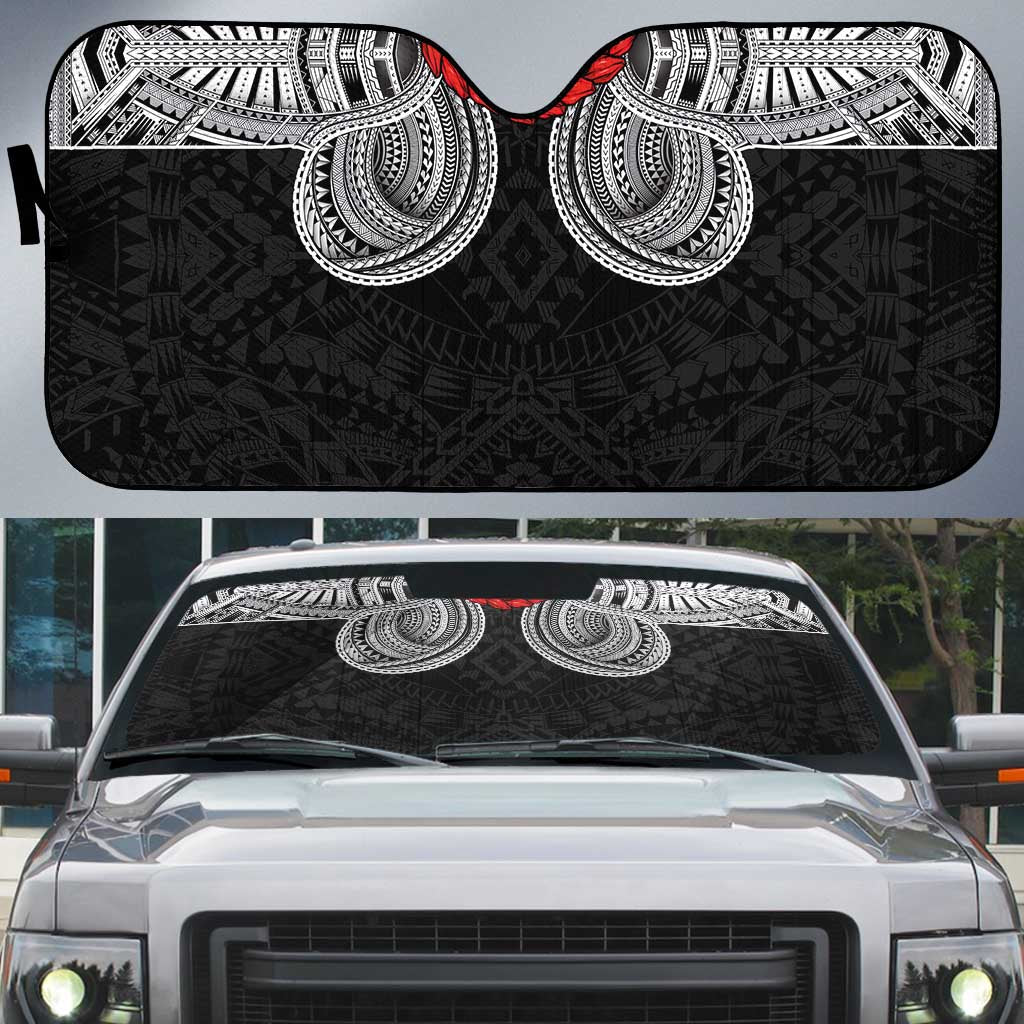 Samoan Traditional Art Tattoos Auto Sun Shade Tatau Tribal Motifs with Ula Fala Black - Polynesian Pride