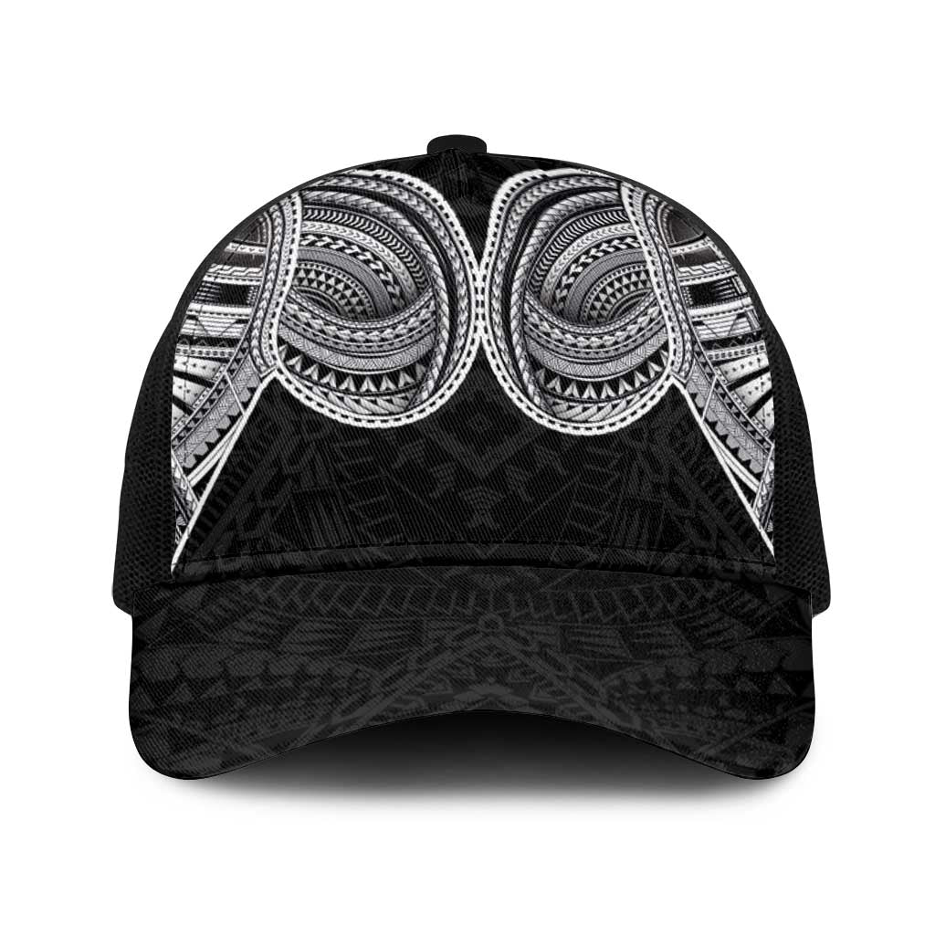 Samoan Traditional Art Tattoos Baseball Net Cap Tatau Tribal Motifs with Ula Fala Black - Polynesian Pride