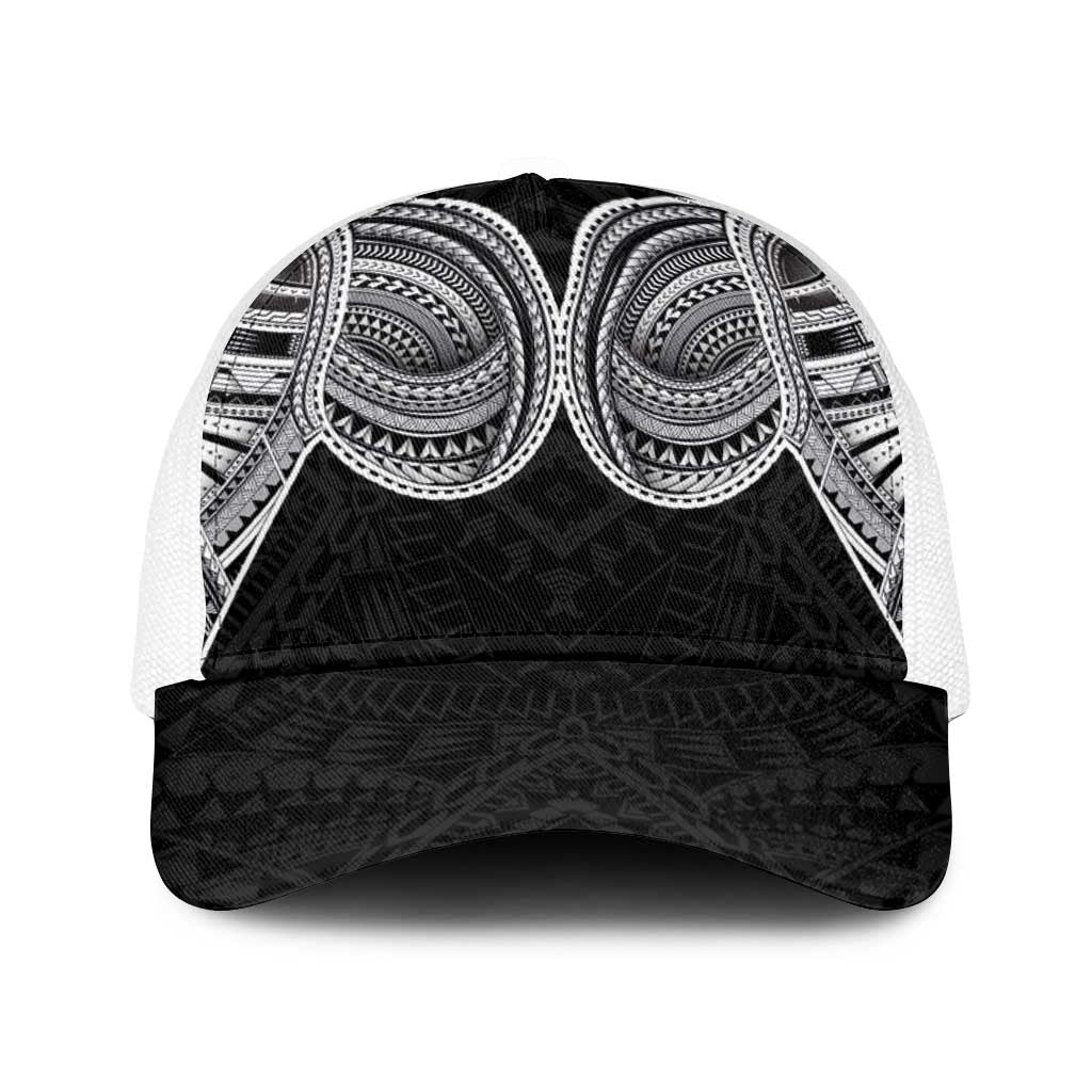 Samoan Traditional Art Tattoos Baseball Net Cap Tatau Tribal Motifs with Ula Fala Black - Polynesian Pride
