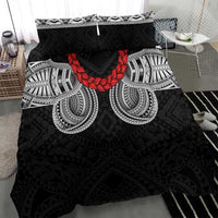 Samoan Traditional Art Tattoos Bedding Set Tatau Tribal Motifs with Ula Fala Black - Polynesian Pride
