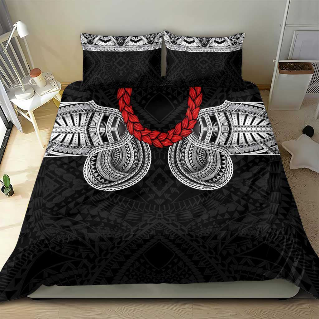 Samoan Traditional Art Tattoos Bedding Set Tatau Tribal Motifs with Ula Fala Black - Polynesian Pride