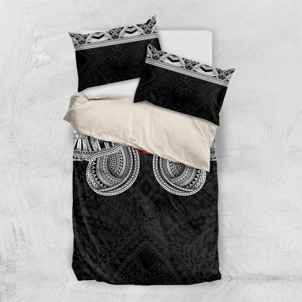 Samoan Traditional Art Tattoos Bedding Set Tatau Tribal Motifs with Ula Fala Black - Polynesian Pride