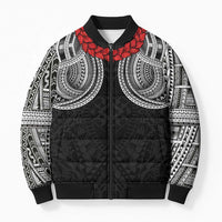 Samoan Traditional Art Tattoos Bomber Puffer Jacket Tatau Tribal Motifs with Ula Fala Black - Polynesian Pride
